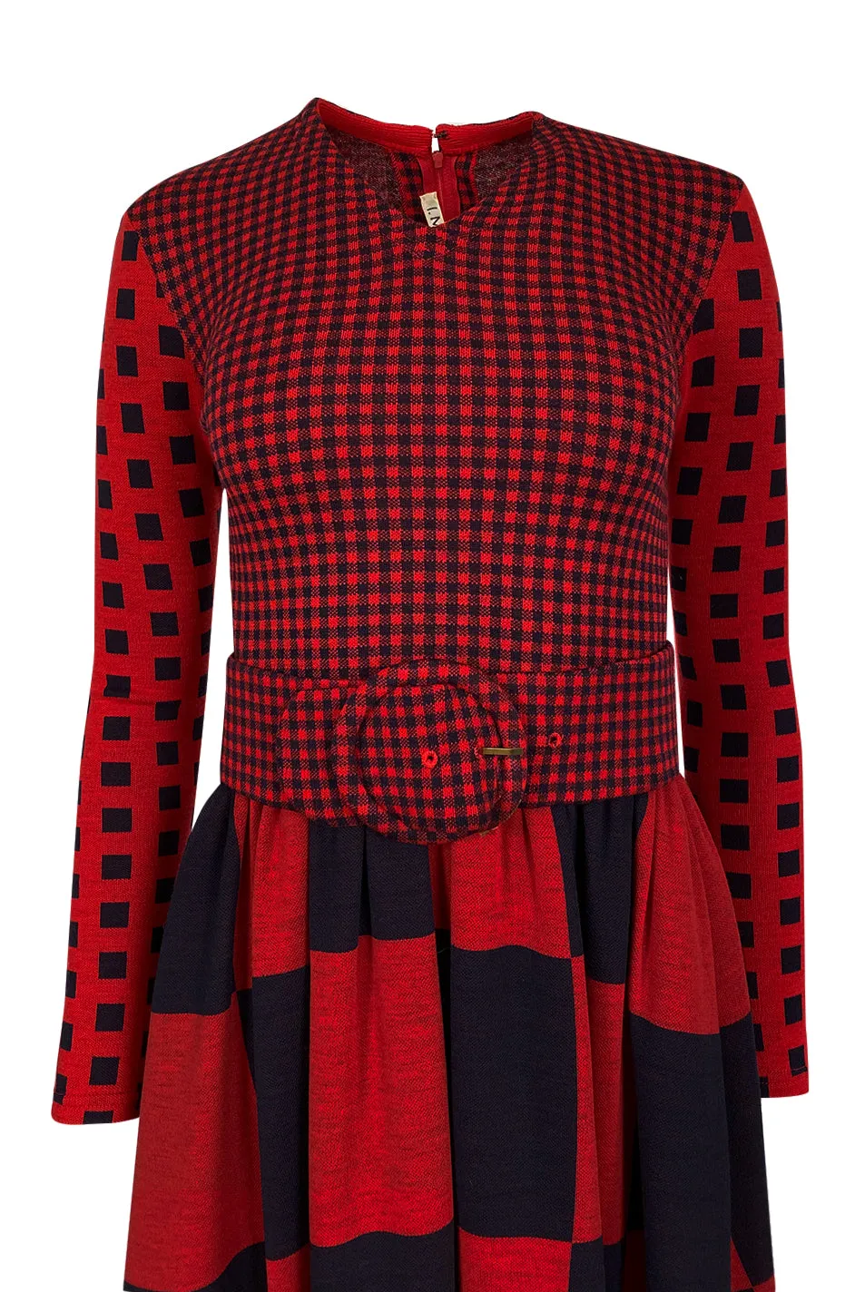 Documented 1971 Rudi Gernreich Red & Navy Check Dress w Belt