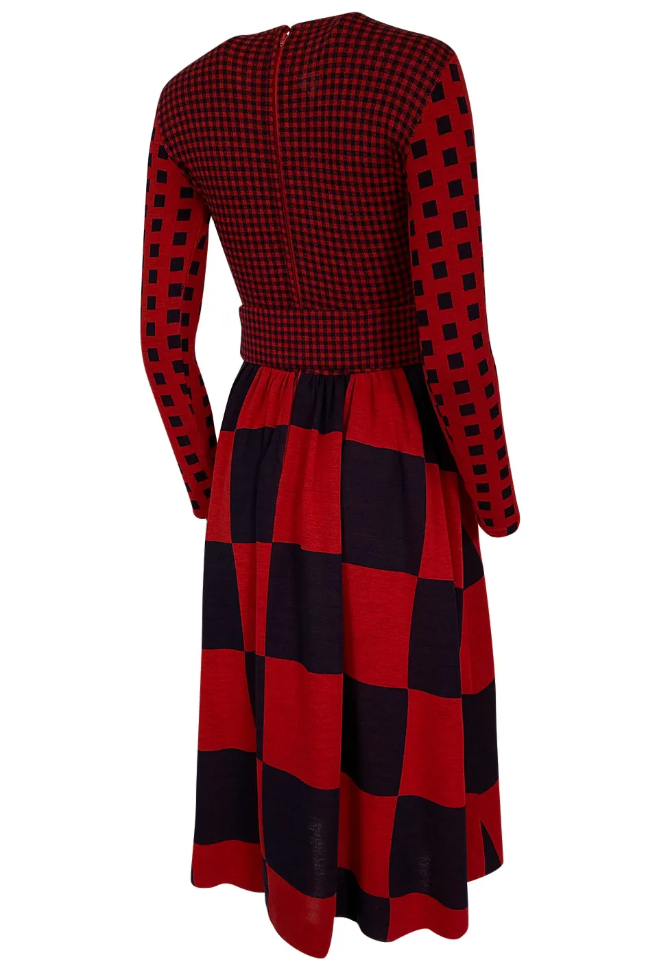 Documented 1971 Rudi Gernreich Red & Navy Check Dress w Belt
