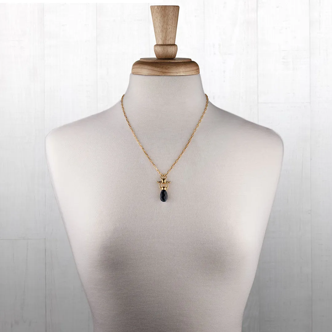 Droplette - Snaffle Horse Bit Black Onyx Gemstone and 14K Gold on Sterling Silver Necklace
