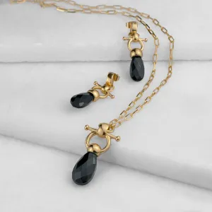 Droplette - Snaffle Horse Bit Black Onyx Gemstone and 14K Gold on Sterling Silver Necklace