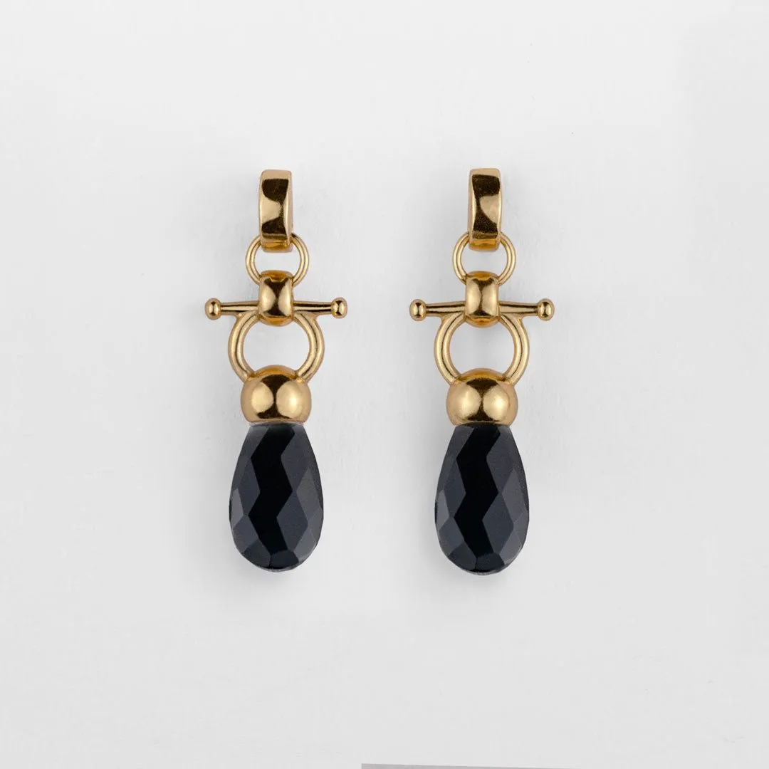 Droplette - Snaffle Horse Bit Black Onyx Gemstone and 14K Gold on Sterling Silver Necklace