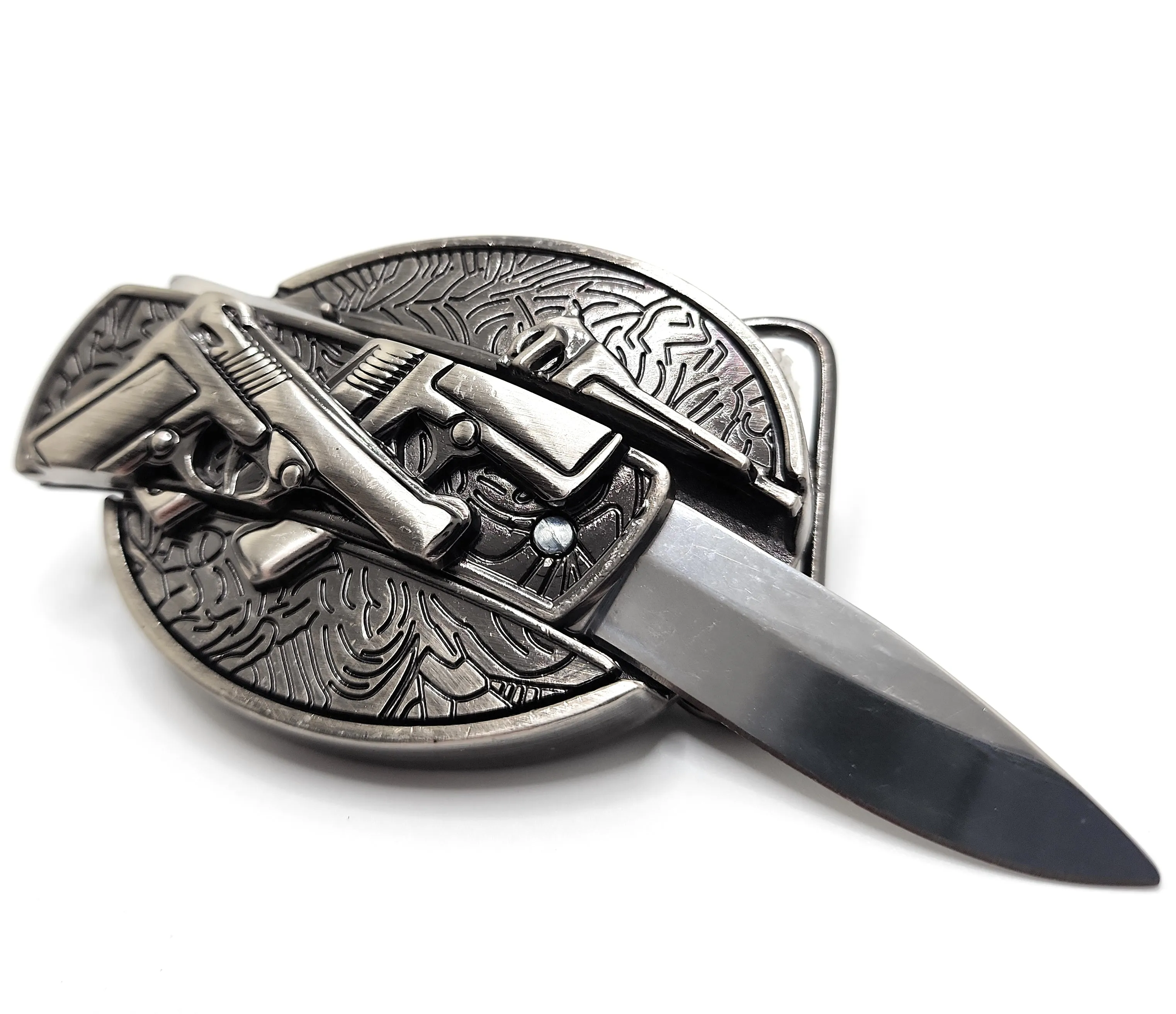 Dual 1911 Pistols Folding Knife Belt Buckle