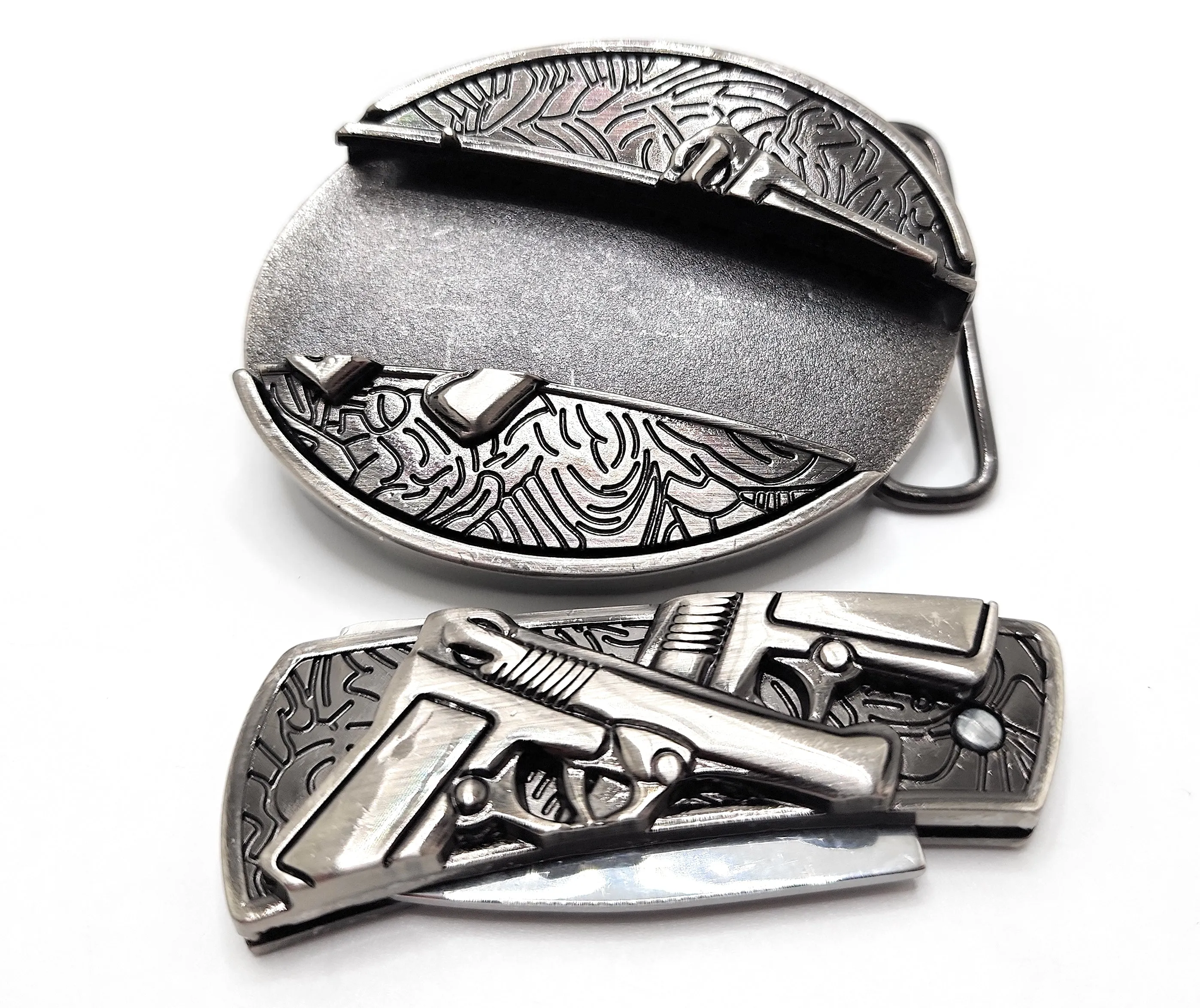 Dual 1911 Pistols Folding Knife Belt Buckle