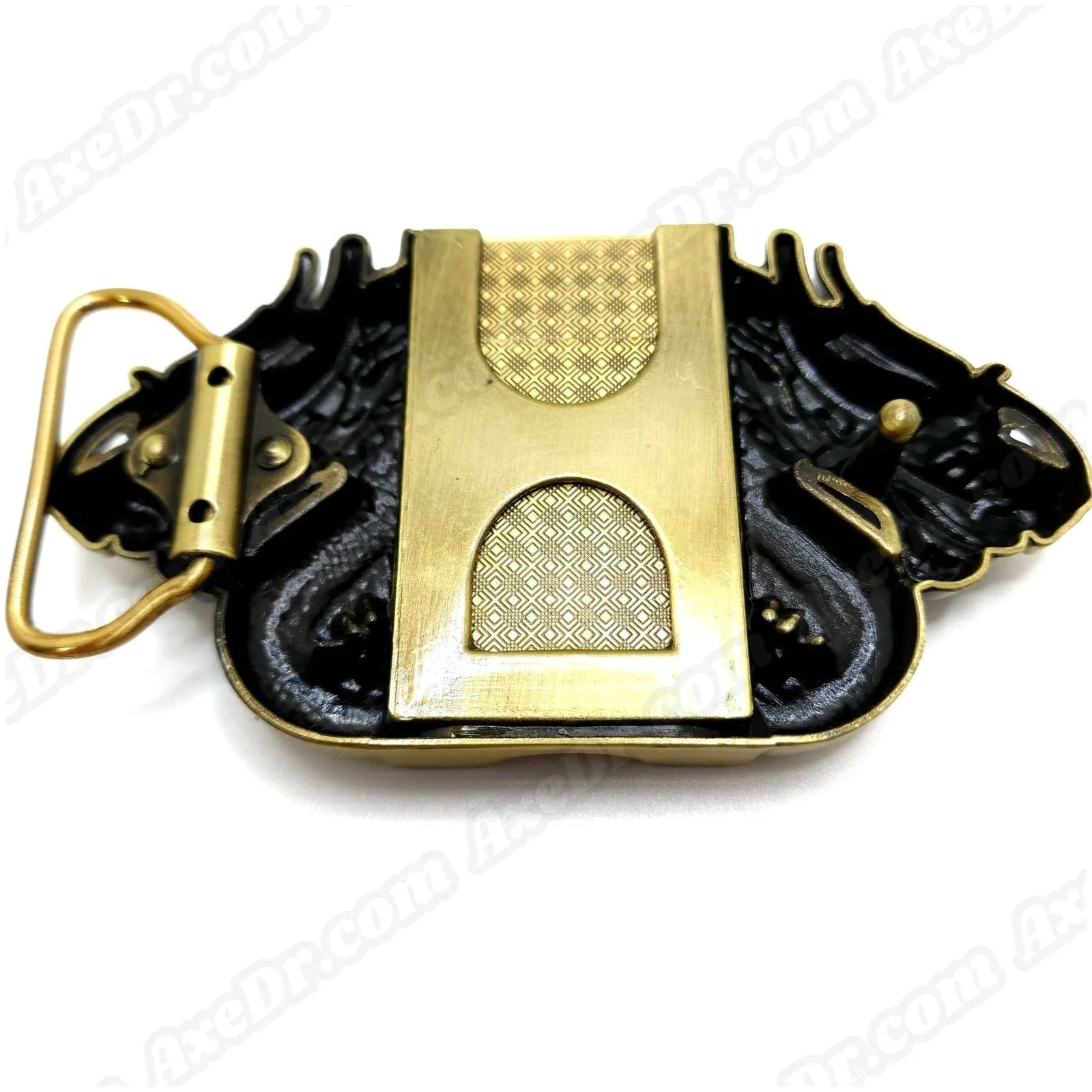 Dual Dragons Gold Lighter Belt Buckle / Push Button Lighter Holder Buckle