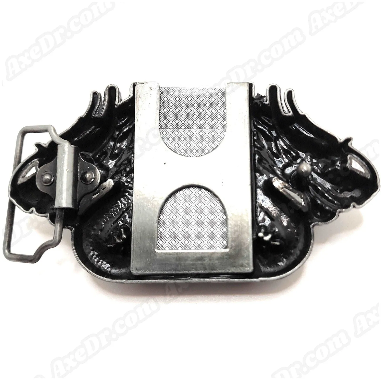 Dual Dragons Silver Lighter Belt Buckle / Push Button Lighter Holder Buckle