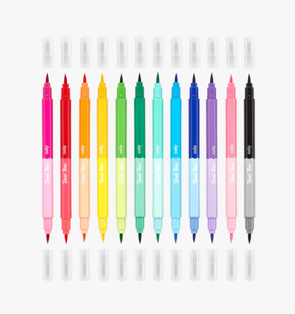 Dual Tone Double Ended Brush Markers - Set of 12/24 Colors
