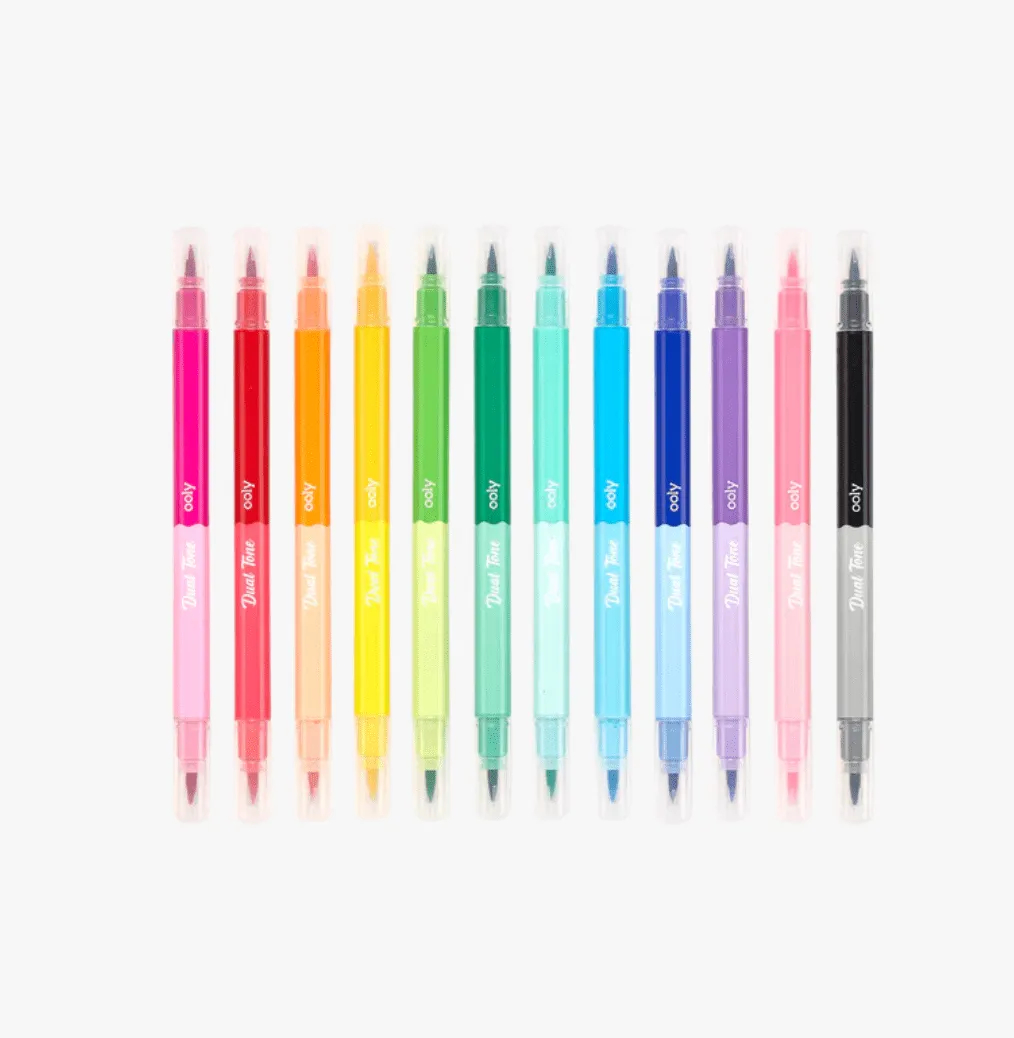 Dual Tone Double Ended Brush Markers - Set of 12/24 Colors
