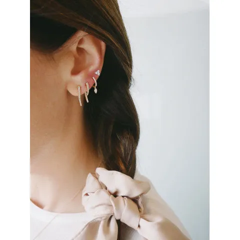 EF Collection Diamond Mini Huggie with Diamond Teardrop Drop Earring