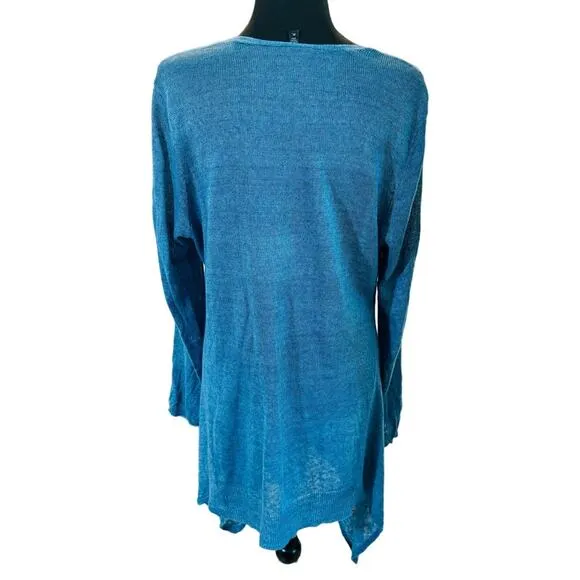 Eileen Fisher Blue Linen Asymetrical Handkerchif Cardigan Lightweight Coastal PL