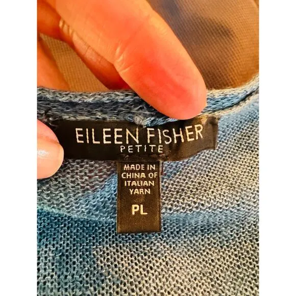 Eileen Fisher Blue Linen Asymetrical Handkerchif Cardigan Lightweight Coastal PL
