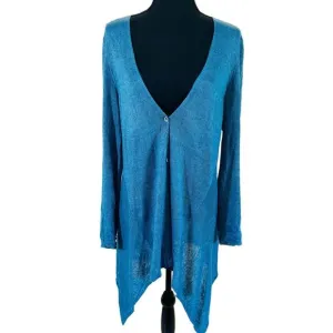 Eileen Fisher Blue Linen Asymetrical Handkerchif Cardigan Lightweight Coastal PL