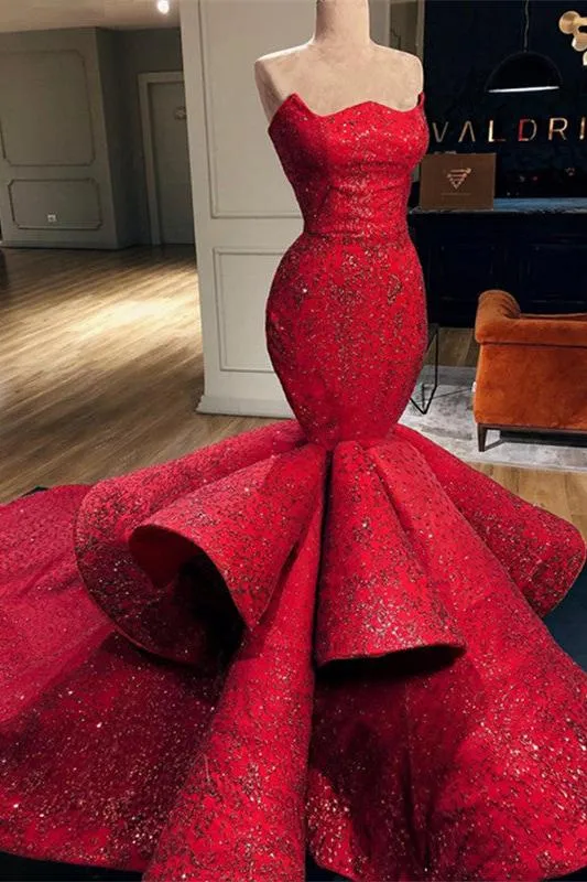 Elegant Mermaid Strapless Sleeveless Floor-Length Prom Party Gowns