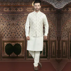 Elite Cream Kurta Bandi with Designer Jacket