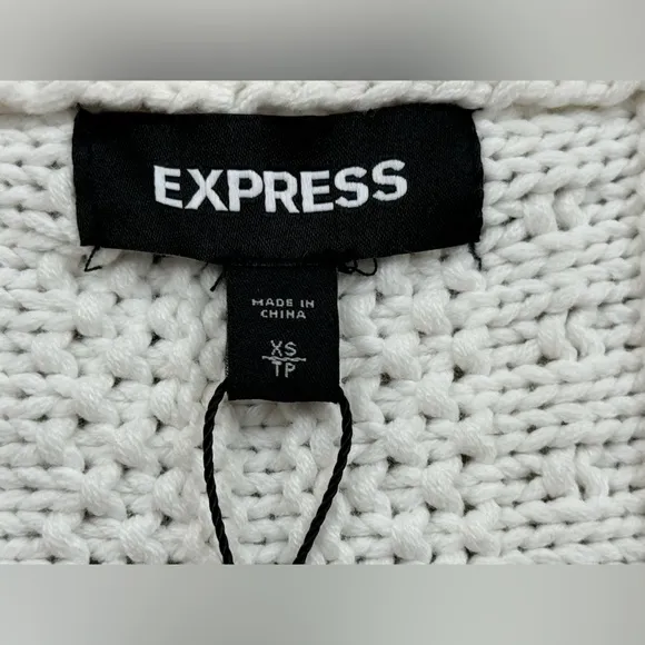 Express Women's Heavy Knit Button Sweater with Pockets, White, Size XS