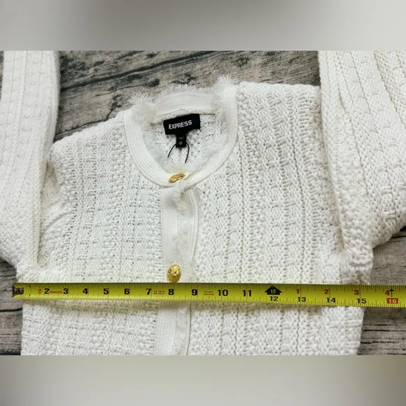 Express Women's Heavy Knit Button Sweater with Pockets, White, Size XS