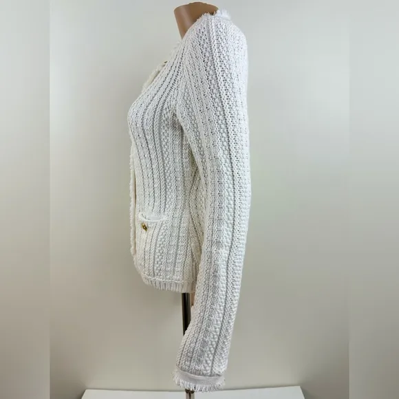 Express Women's Heavy Knit Button Sweater with Pockets, White, Size XS