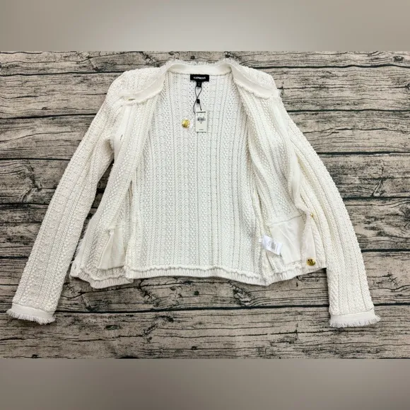 Express Women's Heavy Knit Button Sweater with Pockets, White, Size XS