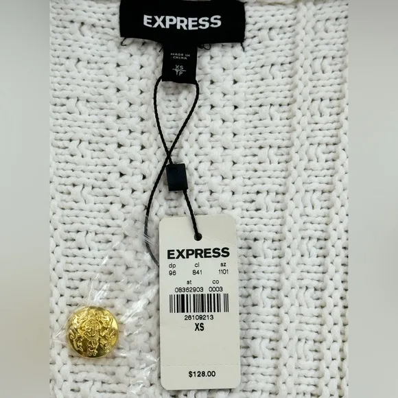 Express Women's Heavy Knit Button Sweater with Pockets, White, Size XS