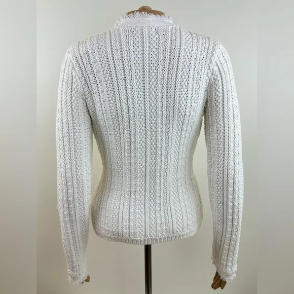 Express Women's Heavy Knit Button Sweater with Pockets, White, Size XS