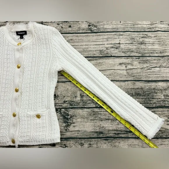 Express Women's Heavy Knit Button Sweater with Pockets, White, Size XS