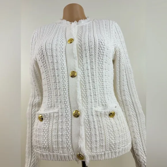 Express Women's Heavy Knit Button Sweater with Pockets, White, Size XS