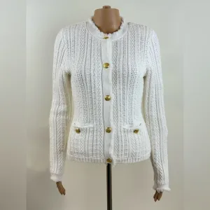 Express Women's Heavy Knit Button Sweater with Pockets, White, Size XS