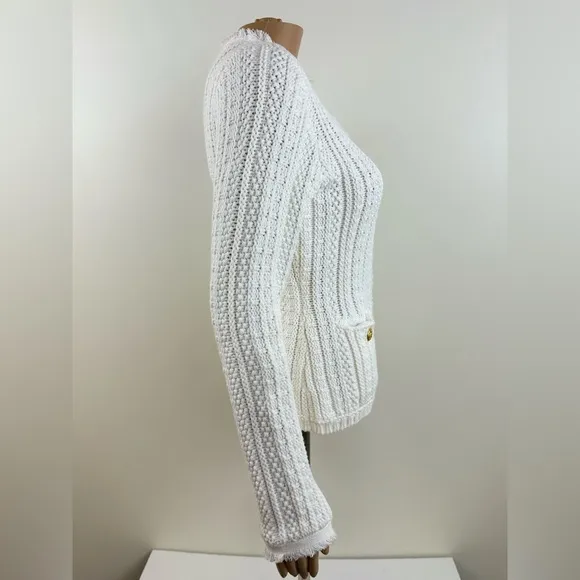 Express Women's Heavy Knit Button Sweater with Pockets, White, Size XS