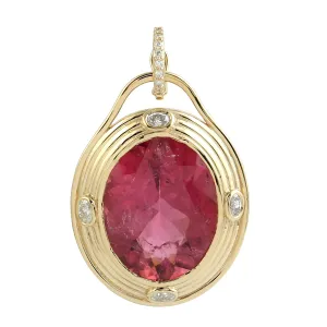 Facted Natural Oval Tourmaline Diamond Beautiful Solid 18k Yellow Gold Pendant For Her