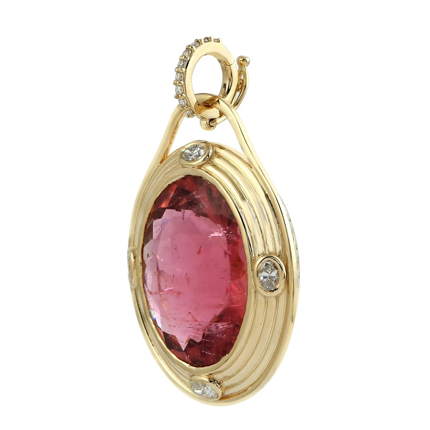 Facted Natural Oval Tourmaline Diamond Beautiful Solid 18k Yellow Gold Pendant For Her