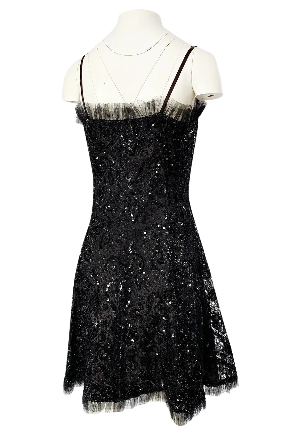 Fall 1987 Yves Saint Laurent Metallic Lame Lace & Black Sequin Bow Dress