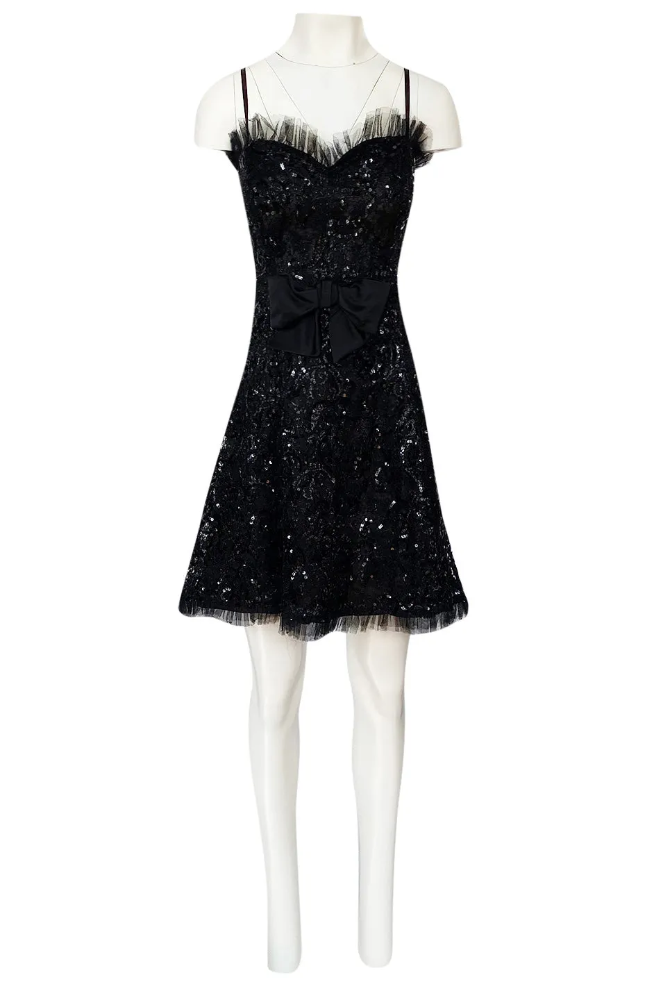 Fall 1987 Yves Saint Laurent Metallic Lame Lace & Black Sequin Bow Dress