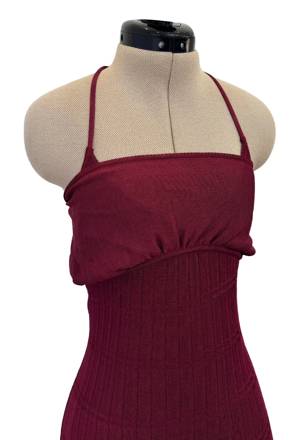 Fantastic Fall 1997 John Galliano Mid Calf Deep Burgundy Knit Dress w Tie Back