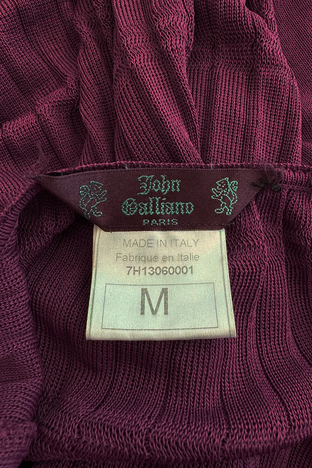 Fantastic Fall 1997 John Galliano Mid Calf Deep Burgundy Knit Dress w Tie Back