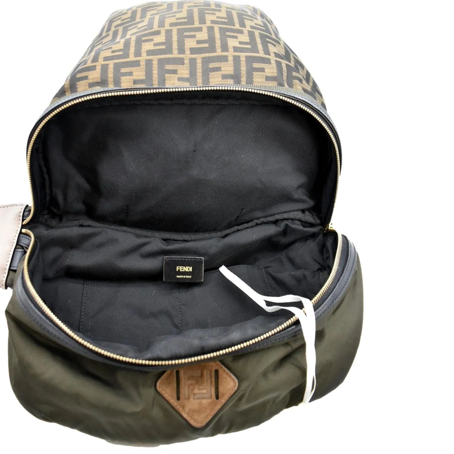 FENDI Convertible Monogram Canvas Backpack Bag Khaki