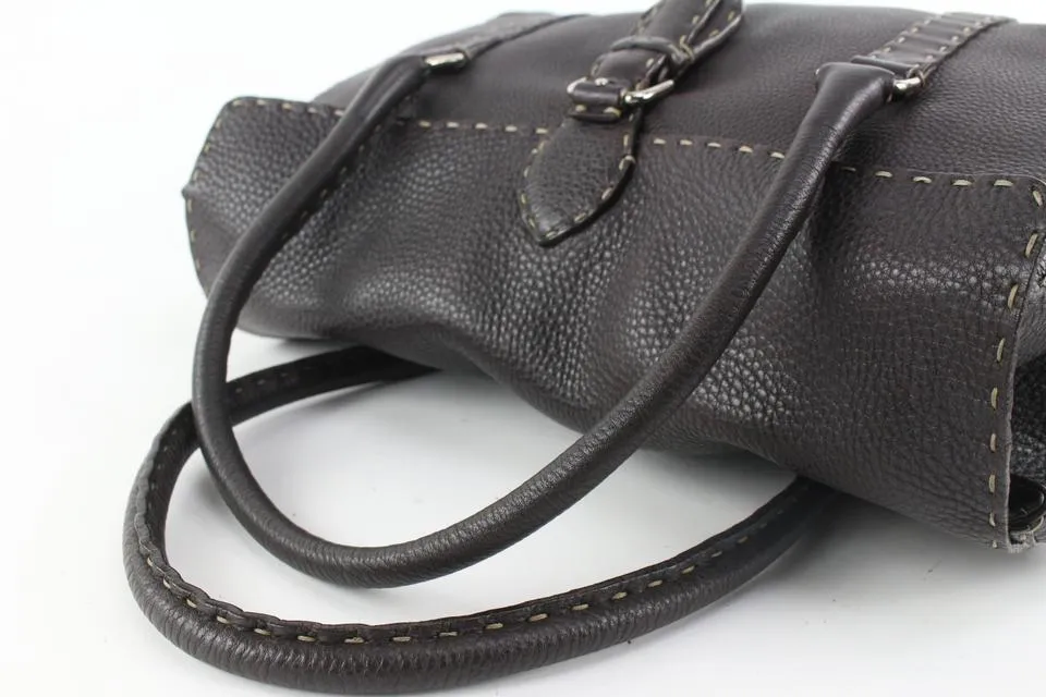 Fendi Dark Brown Selleria Leather Linda Shoulder Satchel Bag 1221f19