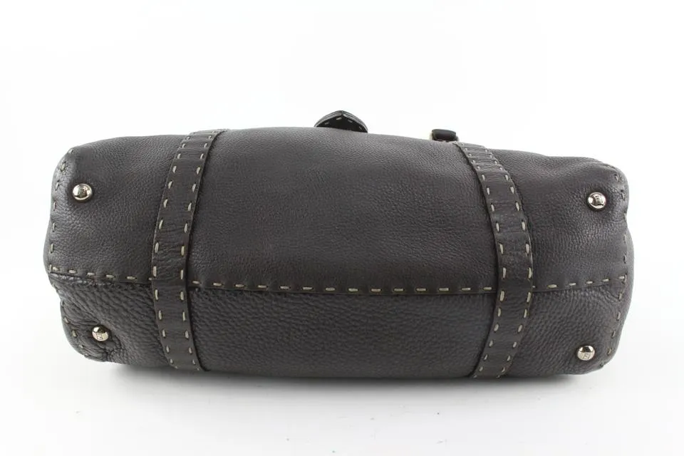 Fendi Dark Brown Selleria Leather Linda Shoulder Satchel Bag 1221f19