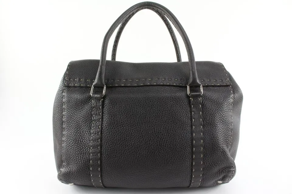Fendi Dark Brown Selleria Leather Linda Shoulder Satchel Bag 1221f19