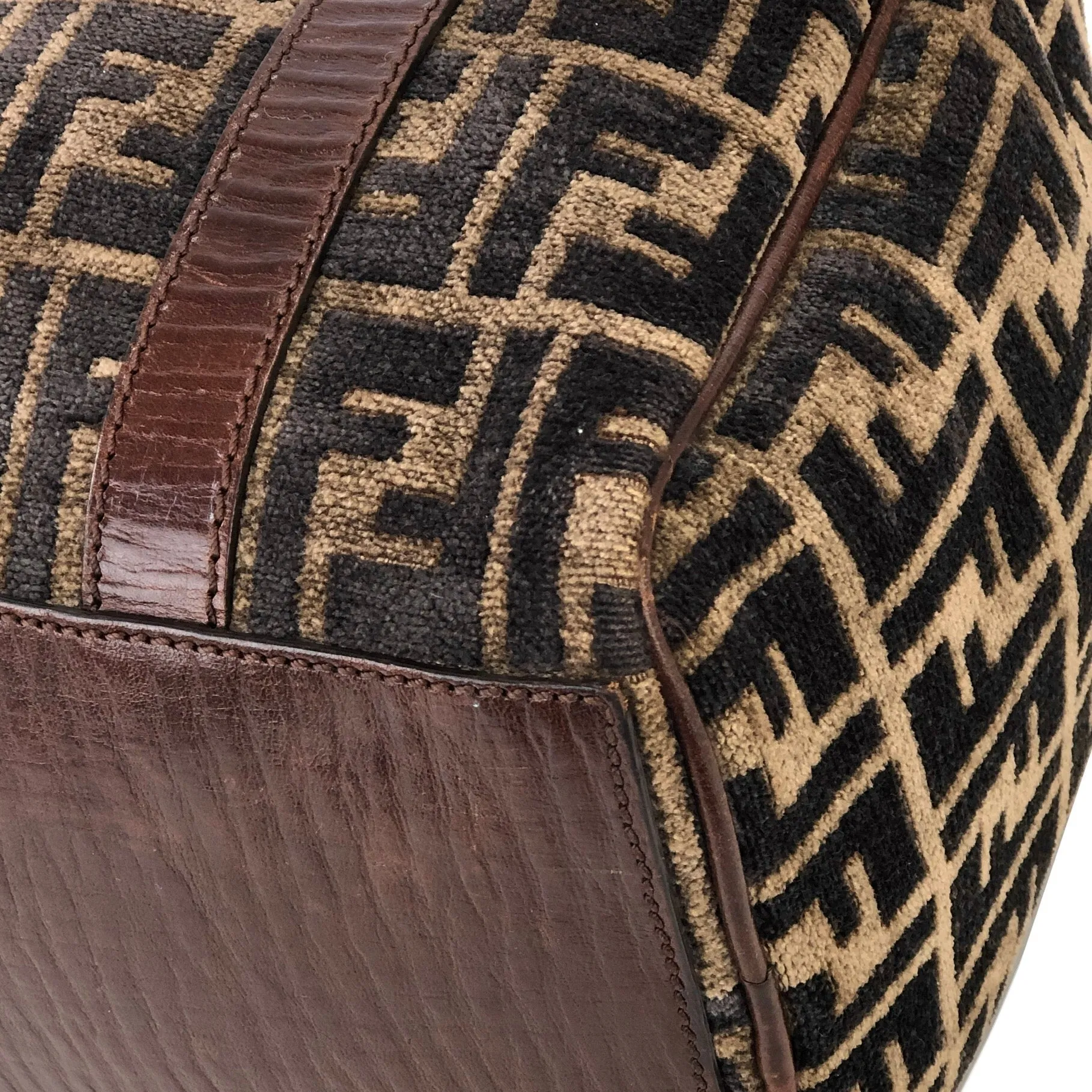 FENDI Zucca Velour Small Bostonbag Handbag Brown Vintage Old 3784cm