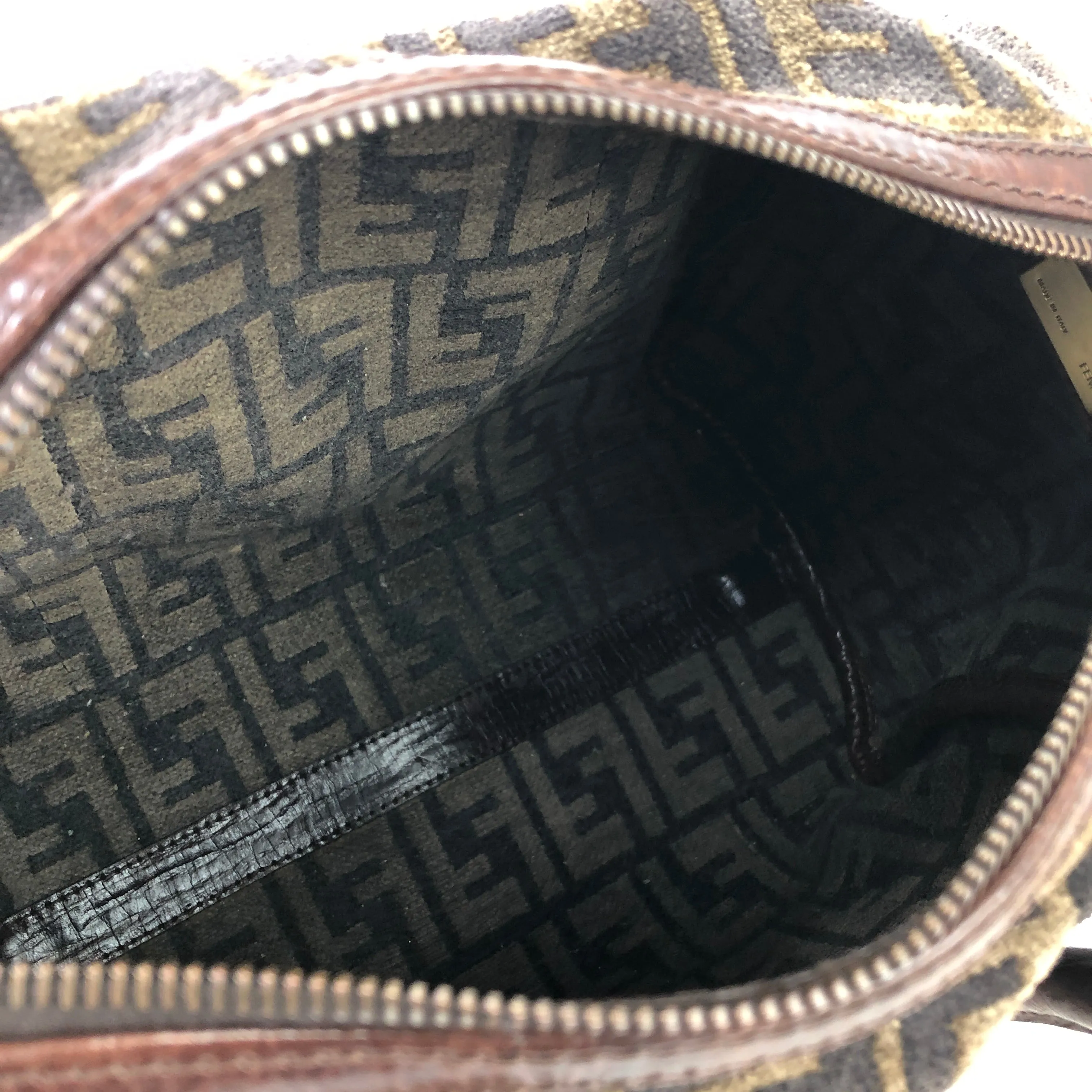 FENDI Zucca Velour Small Bostonbag Handbag Brown Vintage Old 3784cm