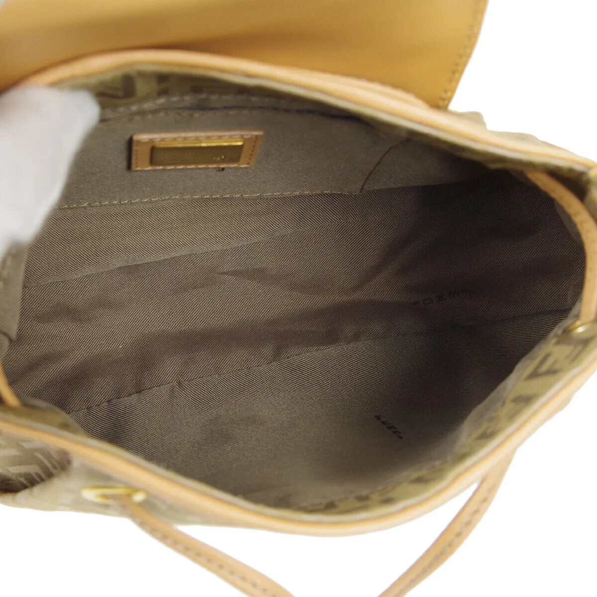 FENDI Zucchino Pattern Drawstring Handbag Purse Beige Canvas Leather 36745