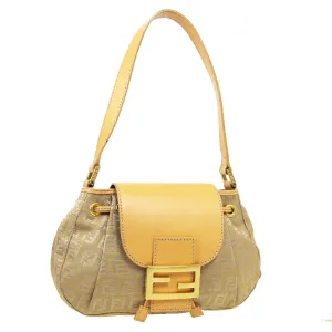 FENDI Zucchino Pattern Drawstring Handbag Purse Beige Canvas Leather 36745