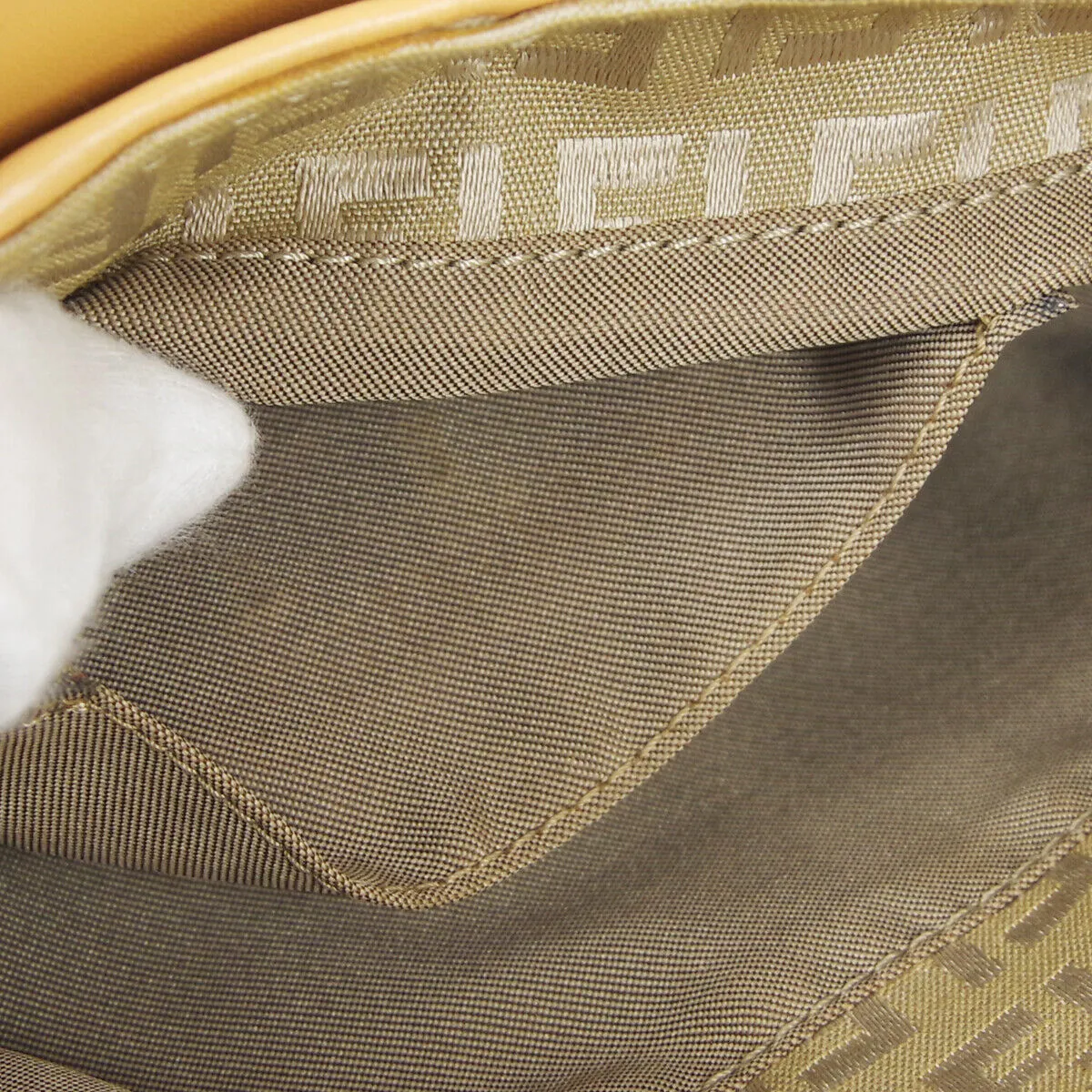 FENDI Zucchino Pattern Drawstring Handbag Purse Beige Canvas Leather 36745