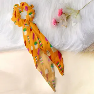 Ferosh Yellow Ice Cream Printed Scarf Scrunchie