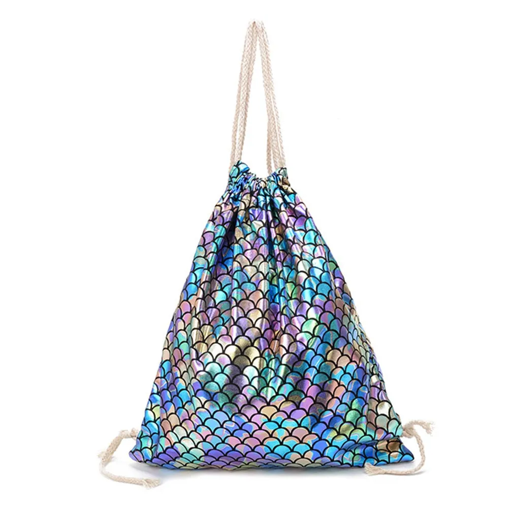 Fish Scale Laser Drawstring Backpack