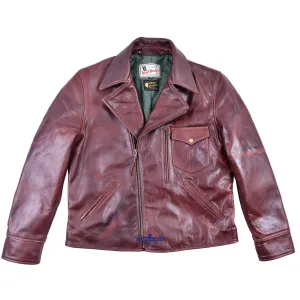 FiveStar Leather Men Road Master Half Belt Leather Jacket Brown Pull Up Leather