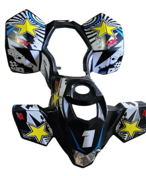 FMQ24 BLACK / BLUE 49CC MINI QUAD ATV BIKE FAIRING PLASTICS & FRONT LIGHT