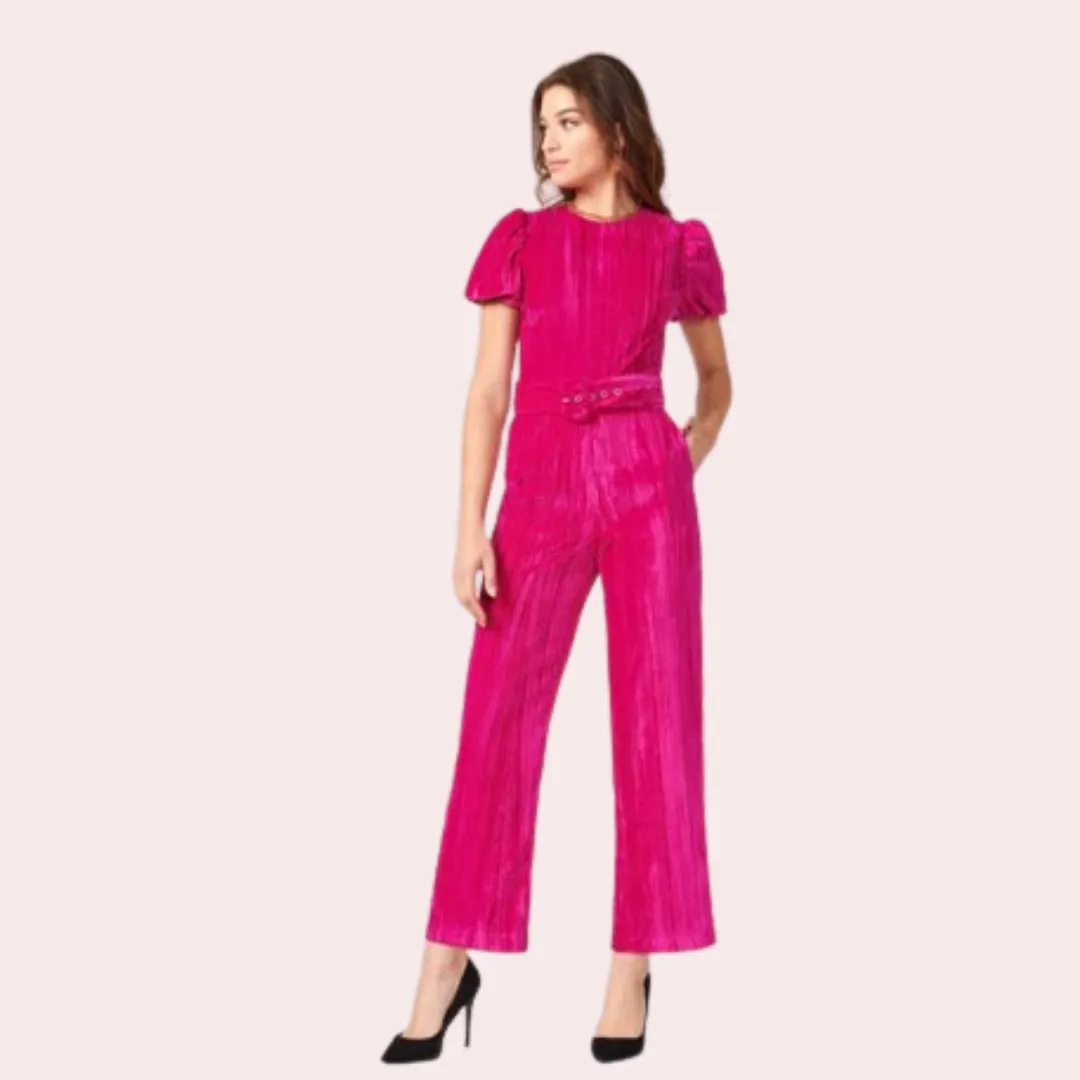 Fuchsia Puff Sleeve Back Cut Out Jumpsuit