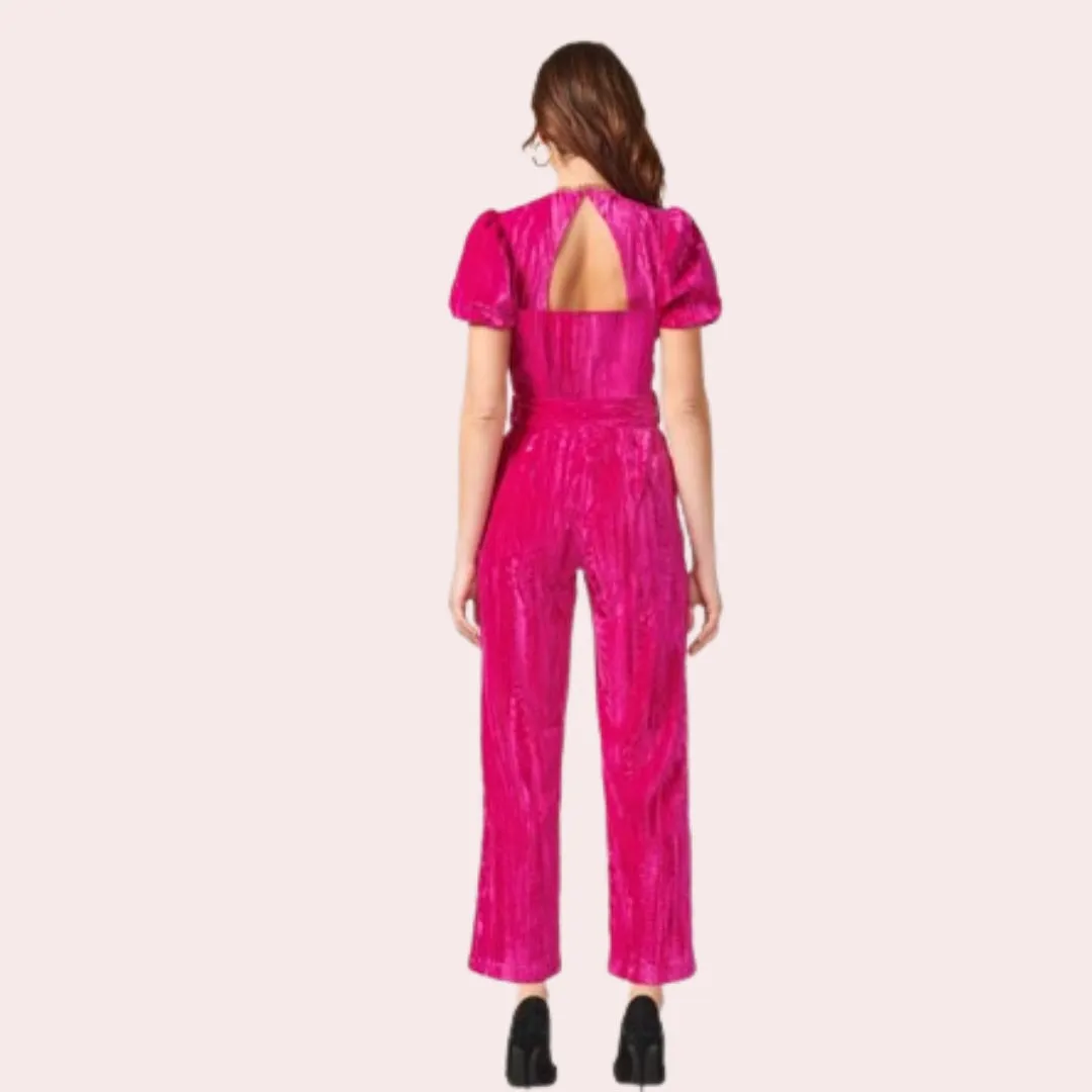 Fuchsia Puff Sleeve Back Cut Out Jumpsuit