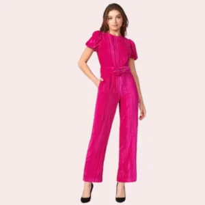Fuchsia Puff Sleeve Back Cut Out Jumpsuit
