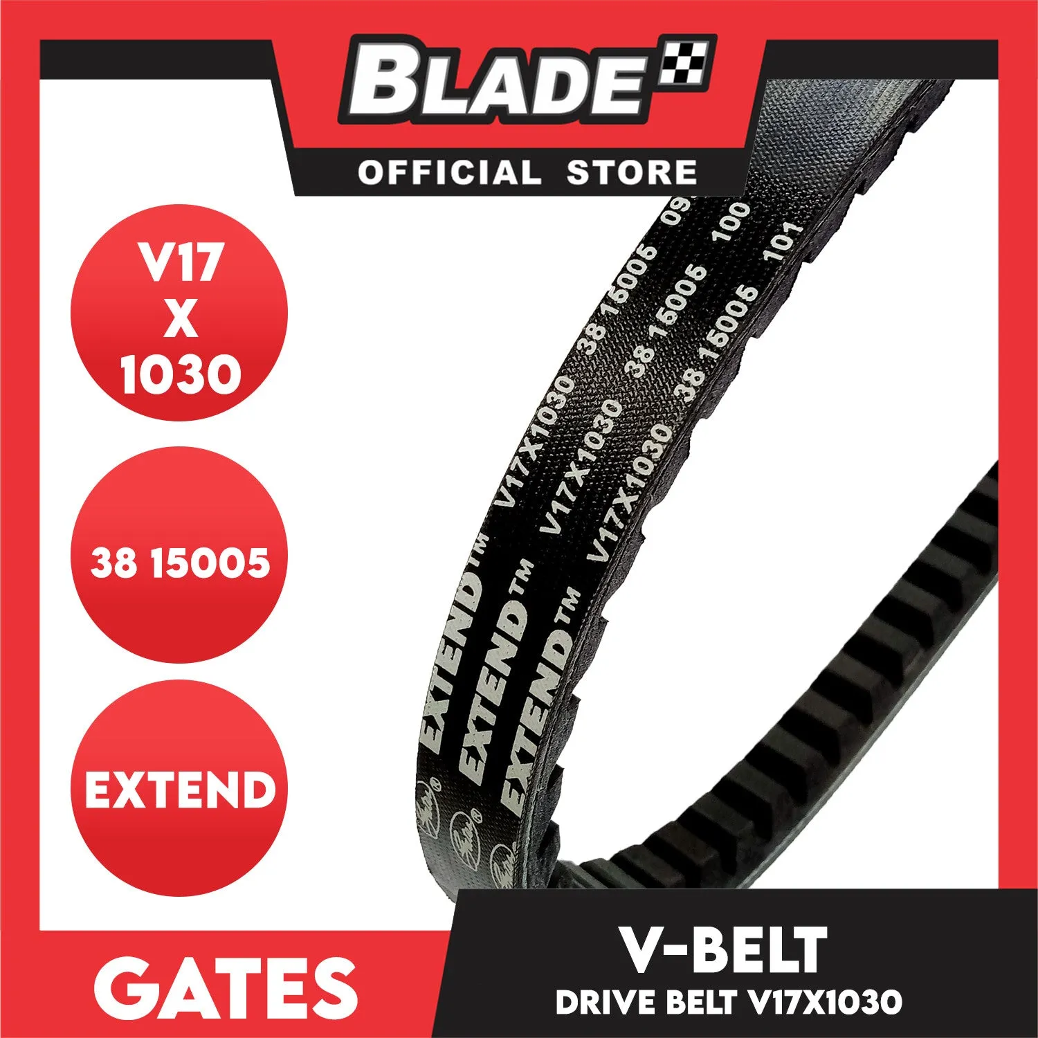 Gates Automotive Drive V-Belt Fan Belt Extend V17X1030 For Chevrolet and Isuzu